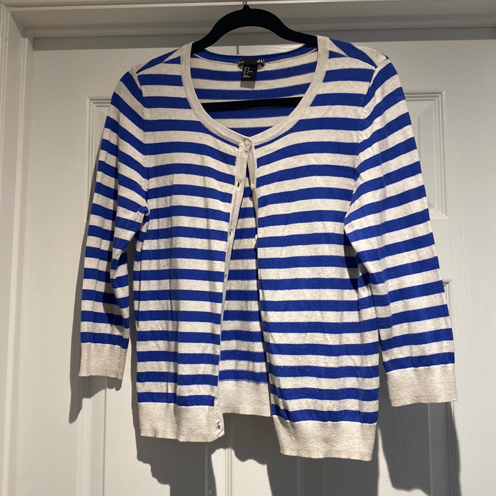 Blue and white striped cardigan